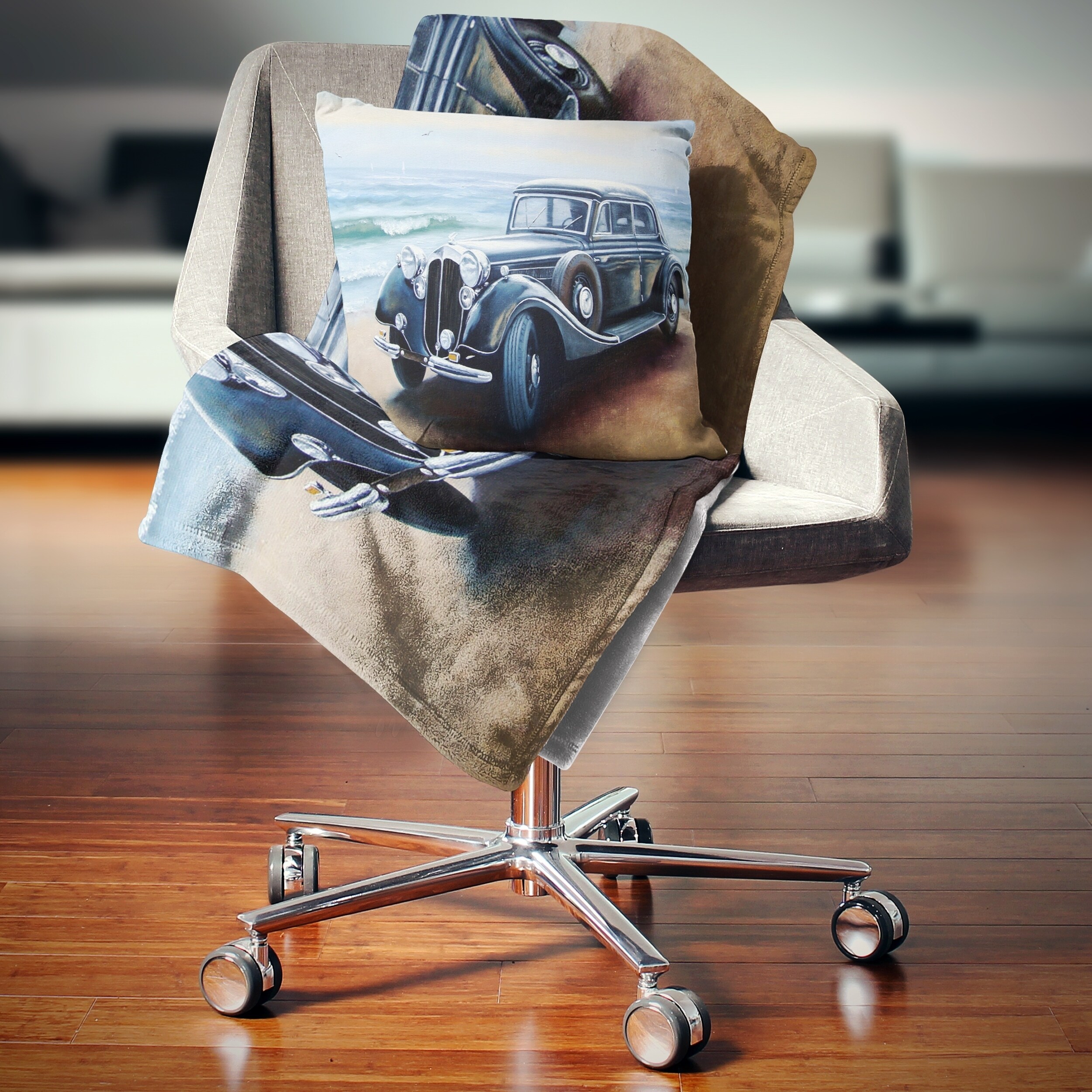 Designart 'Retro Car on Sea Shore' Car Throw Blanket - Bed Bath u0026 Beyond -  20911096