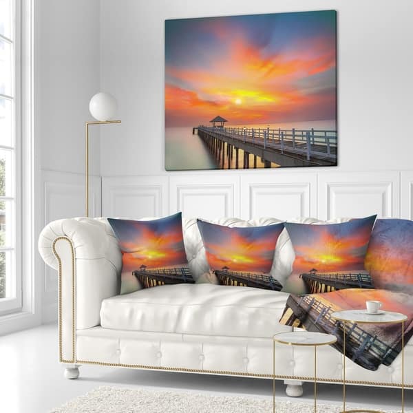 Designart Wooden Bridge Under Yellow Sky Pier Seascape Throw Blanket On Sale Overstock 20913103 71 In X 59 In