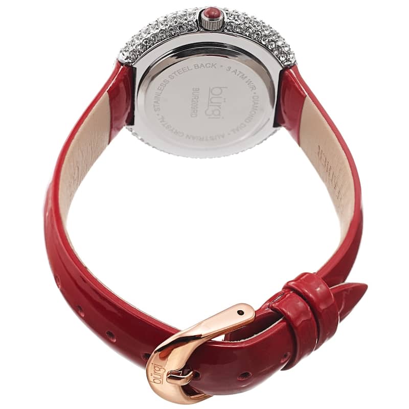 Burgi Ladies Diamond Swarovski Crystals Glitter Swirl Leather Strap Watch