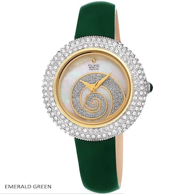Burgi Ladies Diamond Swarovski Crystals Glitter Swirl Leather Strap Watch