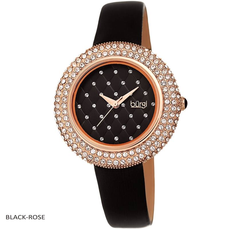 Burgi Ladies Argyle Dial Swarovski Crystal Glamour Strap Watch - Black-Rose