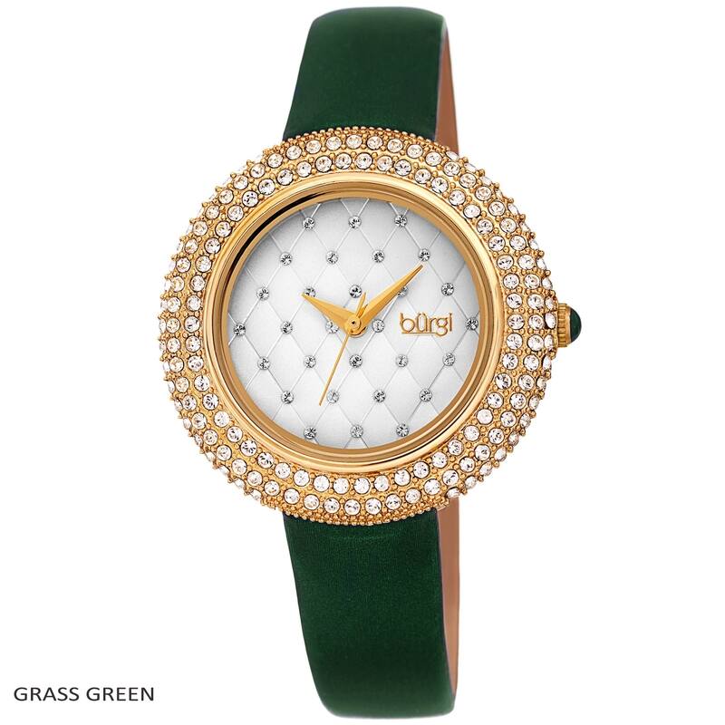 Burgi Ladies Argyle Dial Swarovski Crystal Glamour Strap Watch - Grass Green