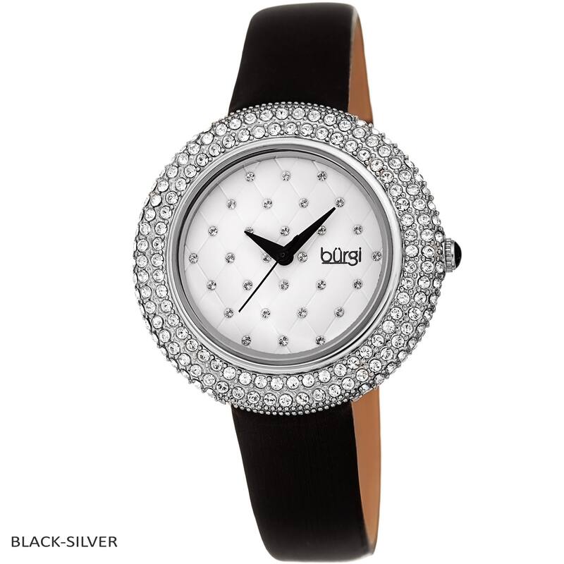 Burgi Ladies Argyle Dial Swarovski Crystal Glamour Strap Watch - Black-Silver