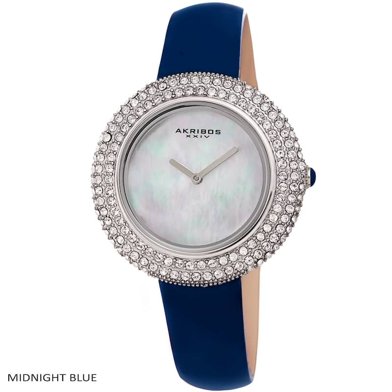 Akribos XXIV Ladies Crystal Swarovski Studded Fashion Leather Strap Watch - Midnight Blue