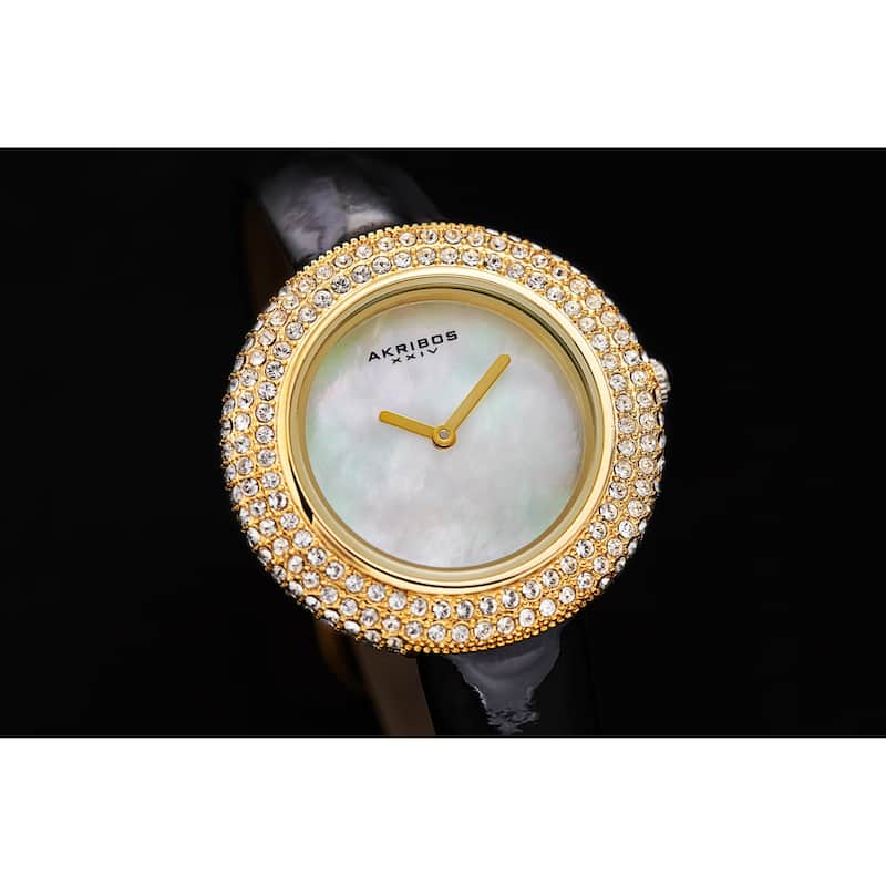Akribos XXIV Ladies Crystal Swarovski Studded Fashion Leather Strap Watch