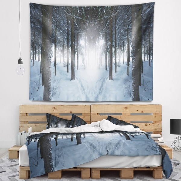 Designart 'Winter Forest with Dark Woods' Landscape Wall Tapestry