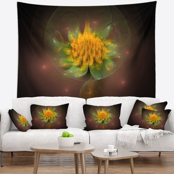Designart 'Fractal Yellow Flower on Black' Floral Wall Tapestry