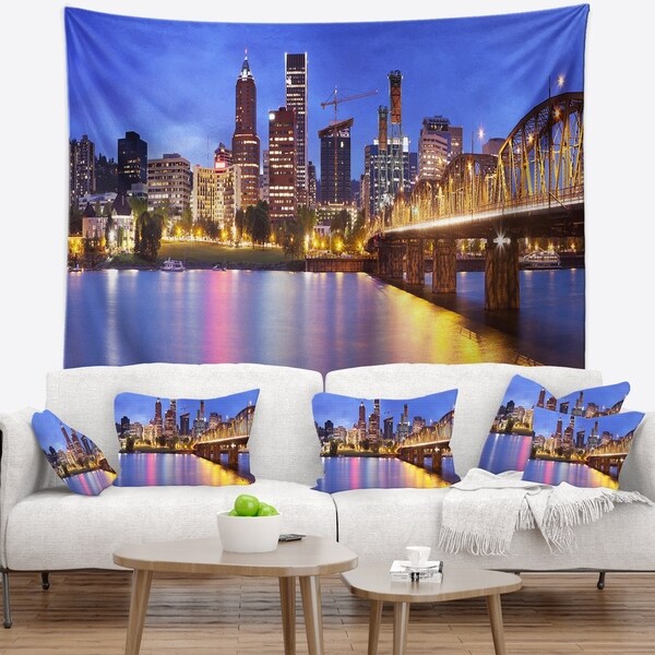 Designart 'Skyline across the Willamette River' Cityscape Wall Tapestry