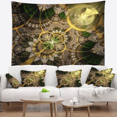 Designart 'Dark Green and Gold Fractal Flower' Floral Wall Tapestry
