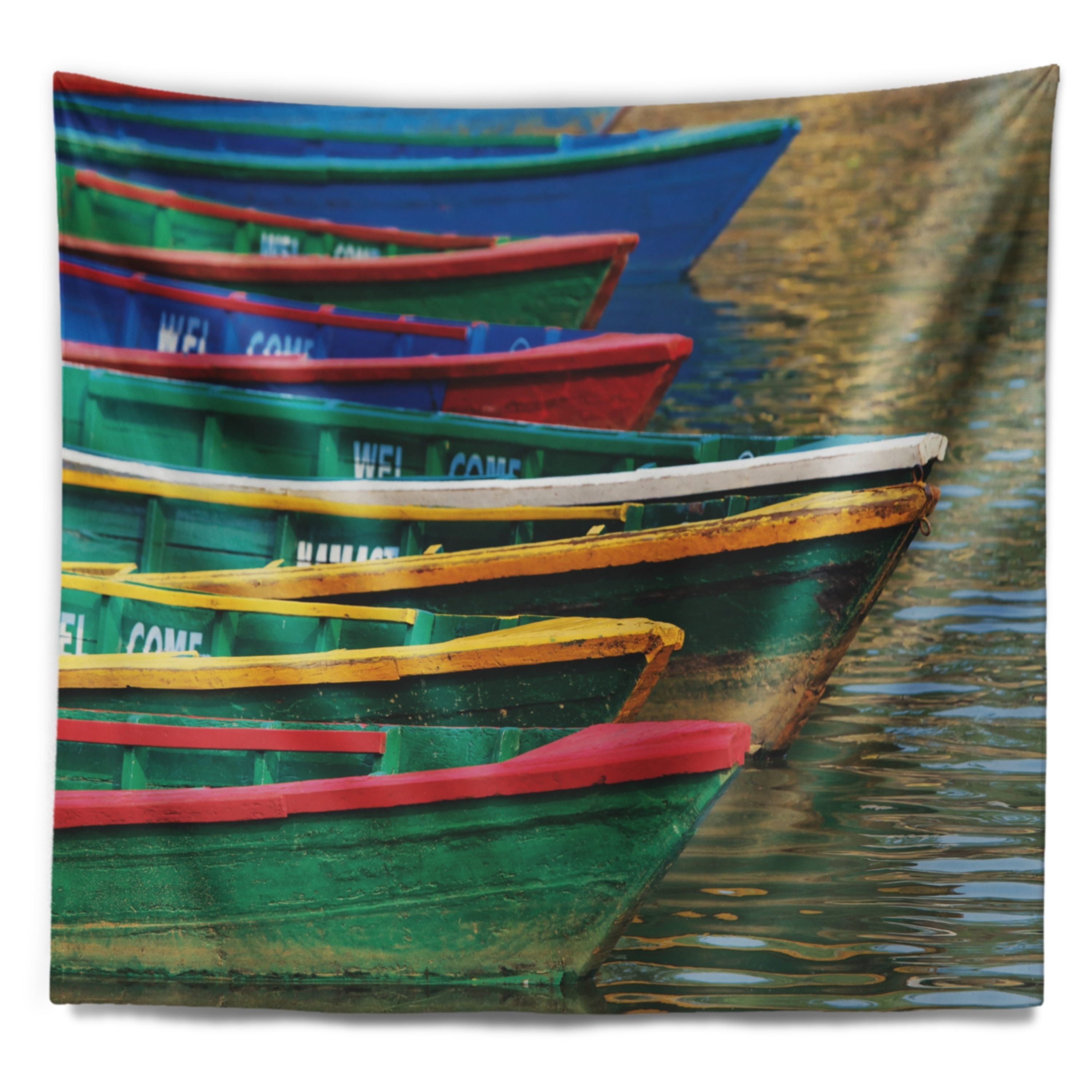 Designart 'Phewa Lake in Pokhara Nepal' Boat Wall Tapestry - 80 in. x 68 in.