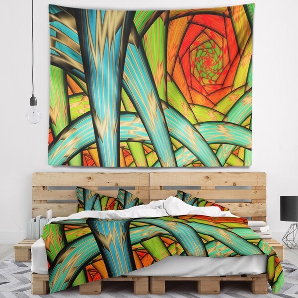 Designart 'Green Fractal Endless Tunnel' Abstract Wall Tapestry