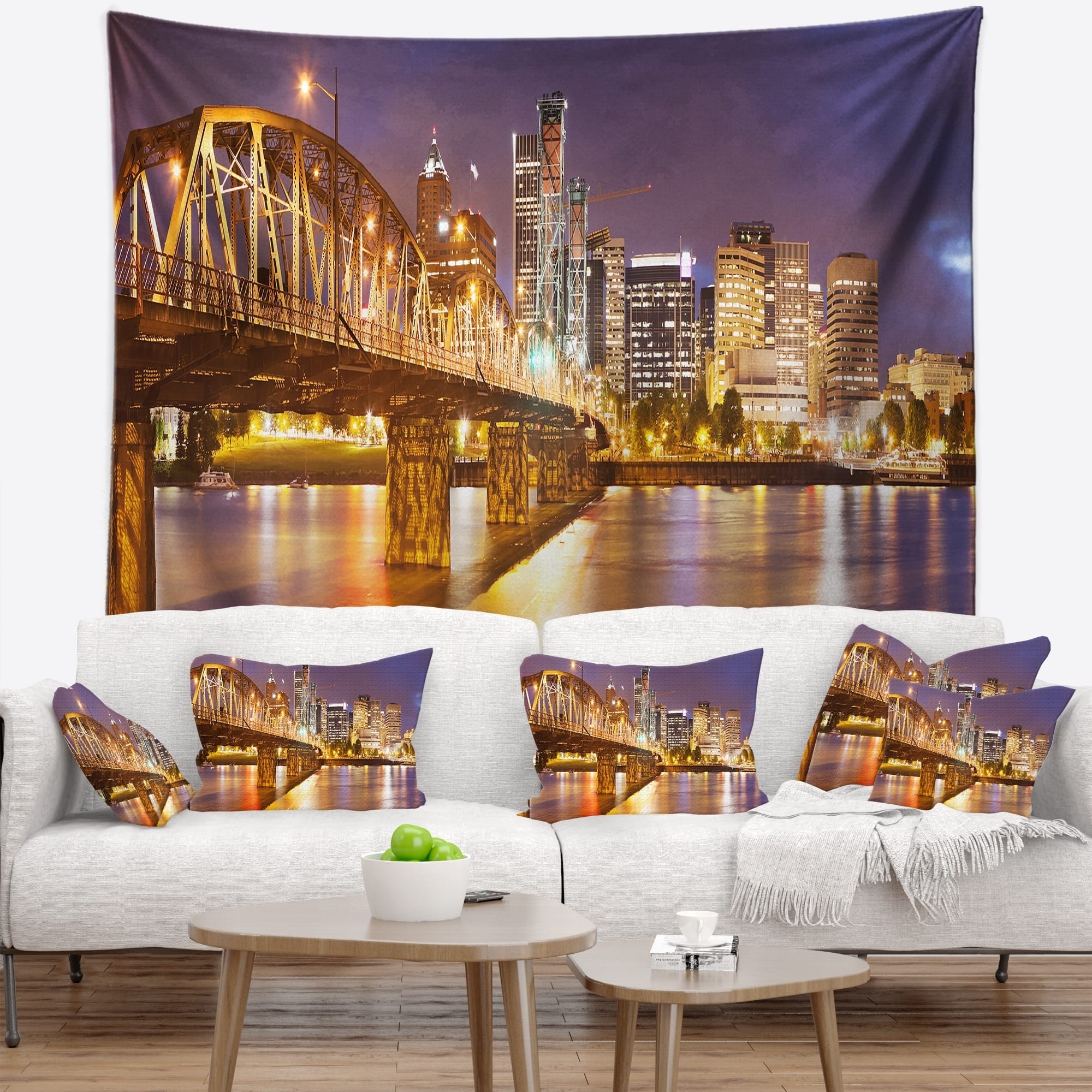 Designart 'Skyline of Portland Panorama' Cityscape Wall Tapestry - Bed ...