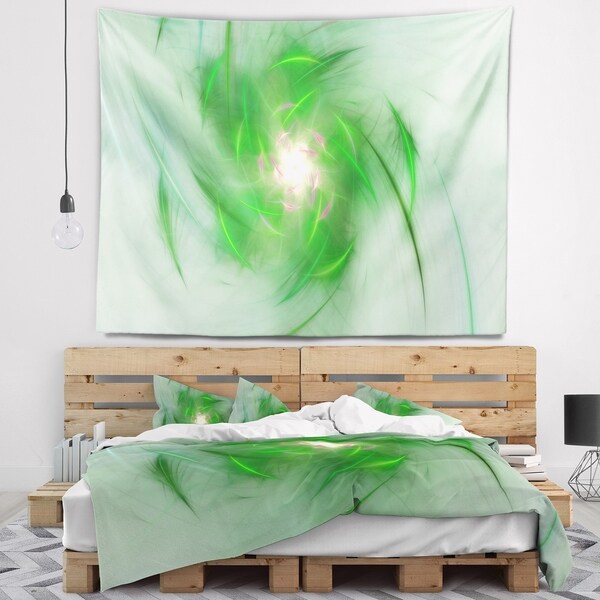 Designart 'Green on White Fractal Whirlpool' Abstract Wall Tapestry