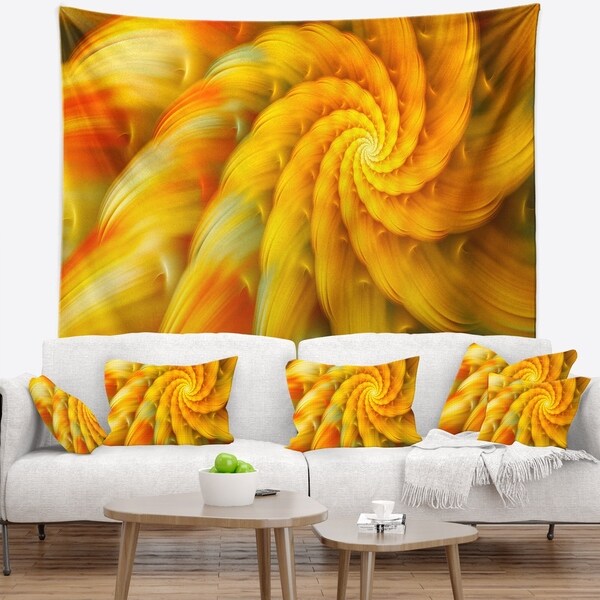Designart 'Rotating Yellow Fractal Flower' Floral Wall Tapestry