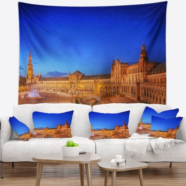 Designart 'View of Spain Square at Sunset' Cityscape Wall Tapestry