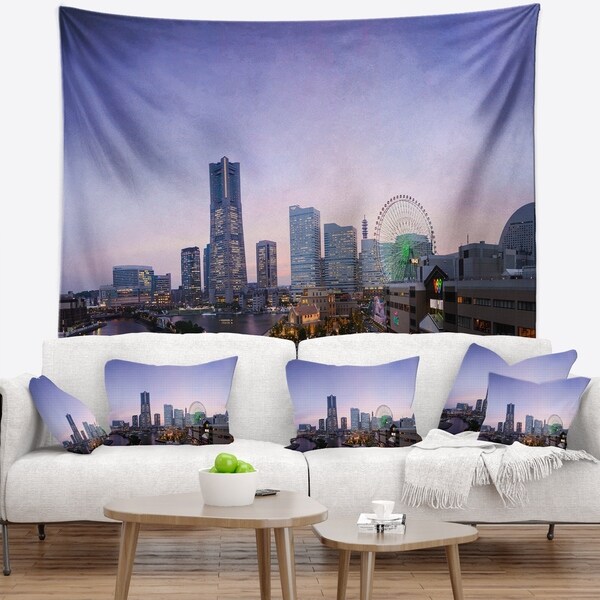Designart 'Minato Mirai Yokohama at Twilight' Cityscape Wall Tapestry