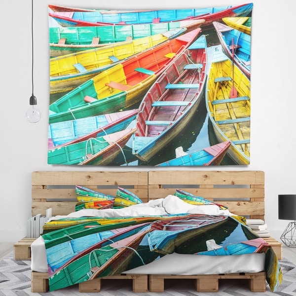 Designart 'Rowing Boats on the Lake in Pokhara' Boat Wall Tapestry