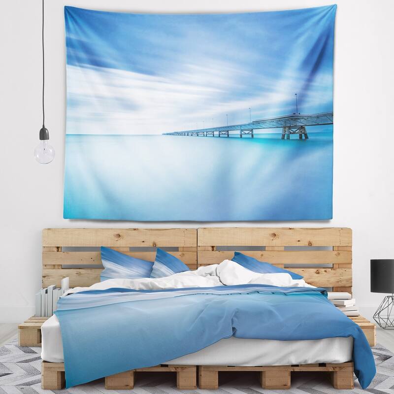 Designart 'Industrial Pier in the Sea' Seascape Wall Tapestry