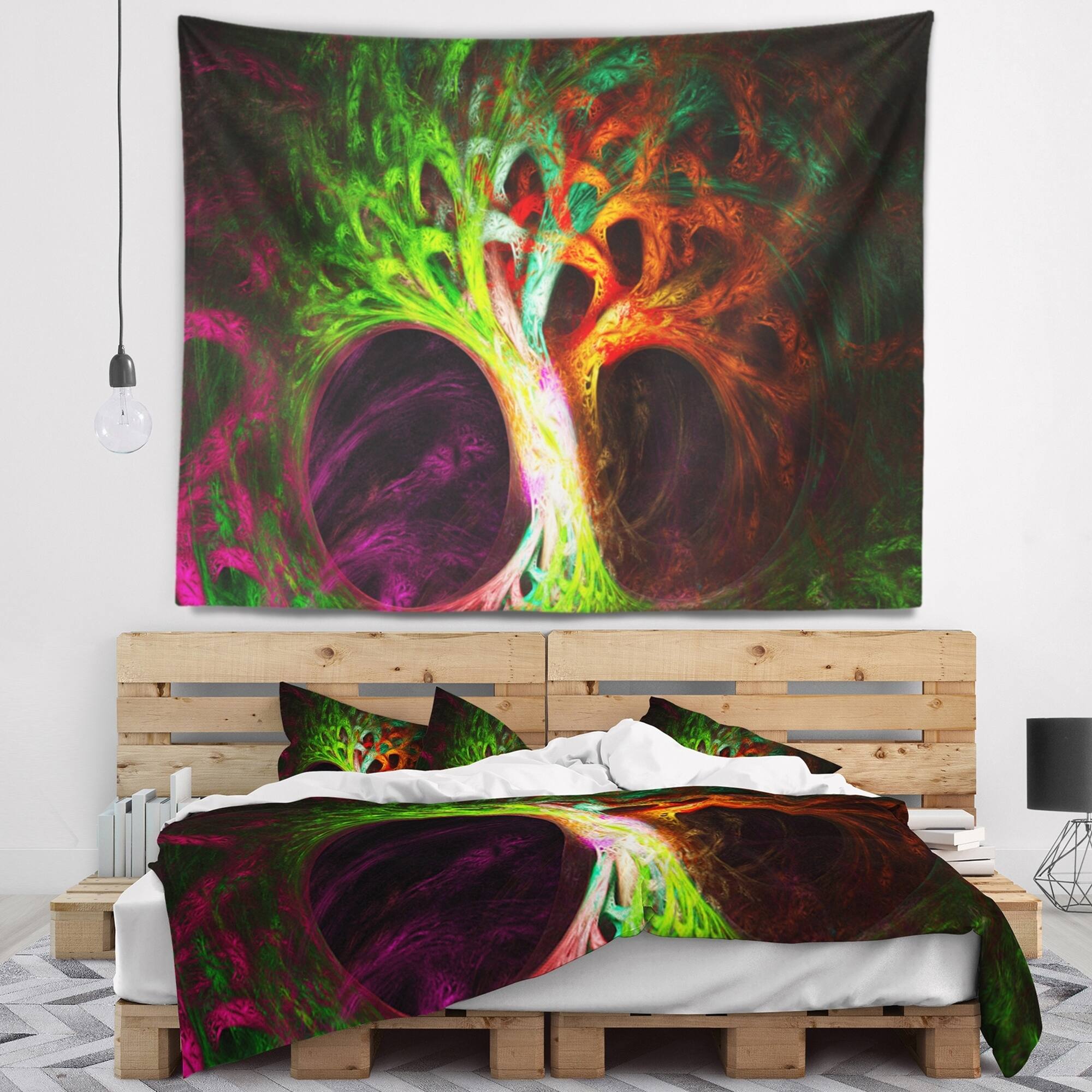 Designart 'Magical Green Psychedelic Tree' Abstract Wall Tapestry - Bed ...