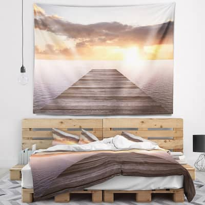 Designart 'Yellow Sea and Brown Pier' Seascape Wall Tapestry