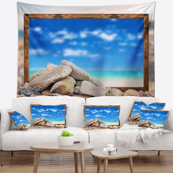 Designart 'Framed Effect Blue Sky Over Sea' Seashore Wall Tapestry