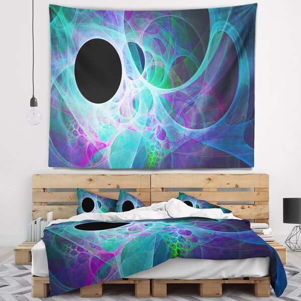 Designart 'Blue Angel Wings on Black' Abstract Wall Tapestry