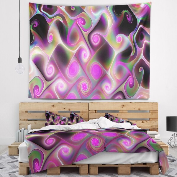 Designart 'Pink Fractal Pattern with Swirls' Abstract Wall Tapestry
