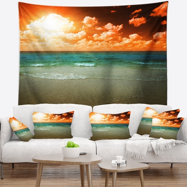 Designart 'Dramatic Sky Over Tropical Sea Beach' Seascape Wall Tapestry