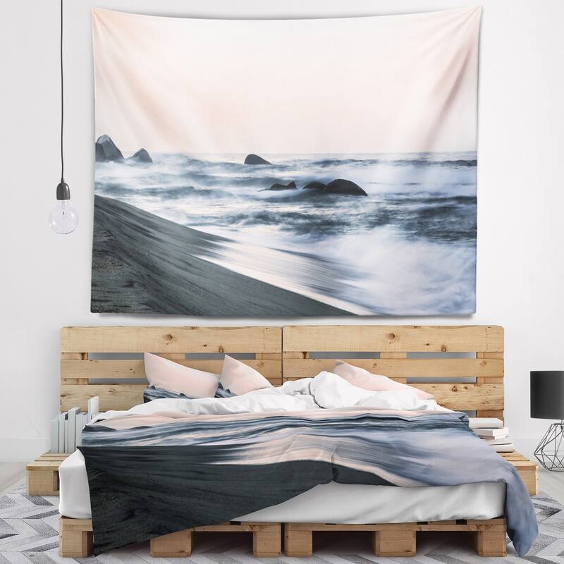 Designart 'Wonderful Long Exposure Sea Waves' Beach Photo Wall Tapestry ...