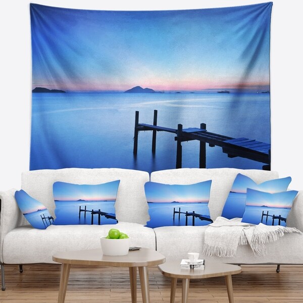 Designart 'Wooden Pier in Blue Sea' Seascape Wall Tapestry
