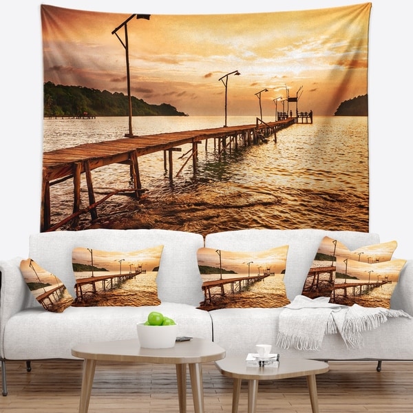 Designart 'Sunset Over Brown Sea' Seascape Wall Tapestry