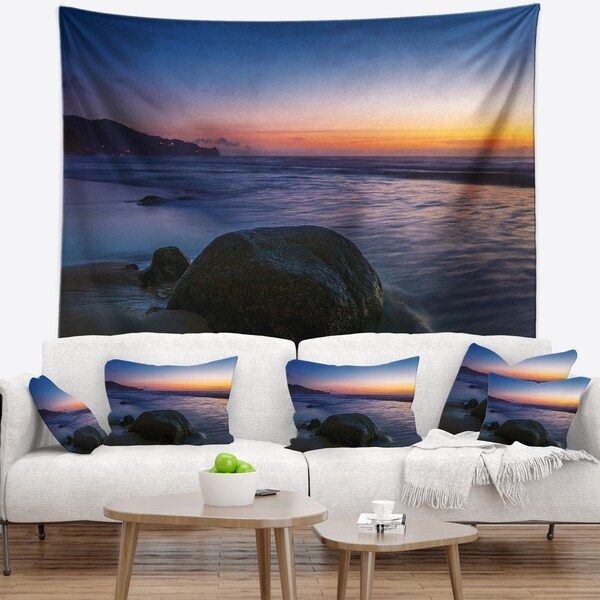 Designart 'Dark Tropical Seashore in Evening' Seascape Wall Tapestry