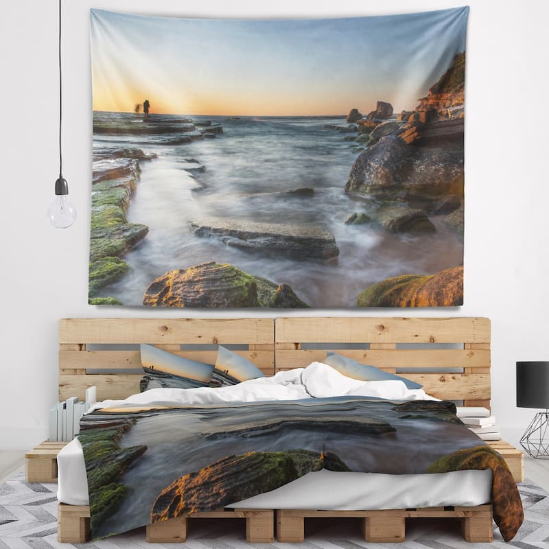 Designart 'Sydney Sunrise Over Seashore' Seascape Wall Tapestry - Bed ...