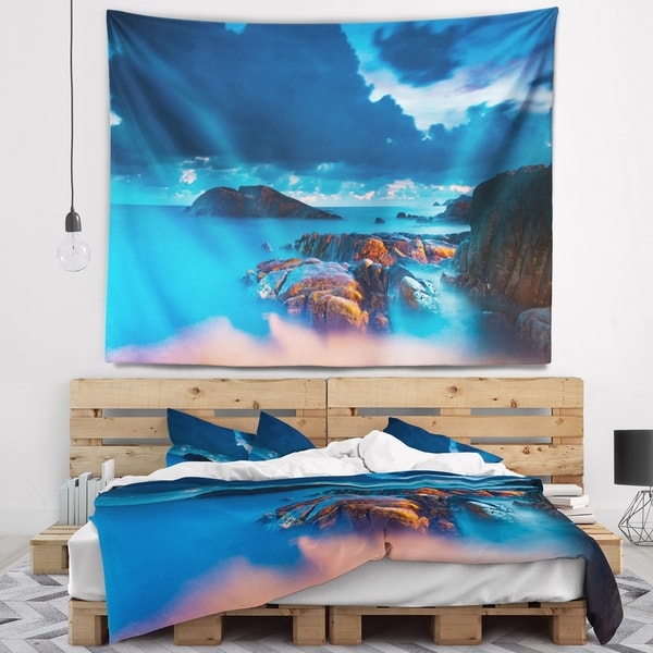 Designart 'Rocky Sea with Long Exposure' Seashore Photo Wall Tapestry