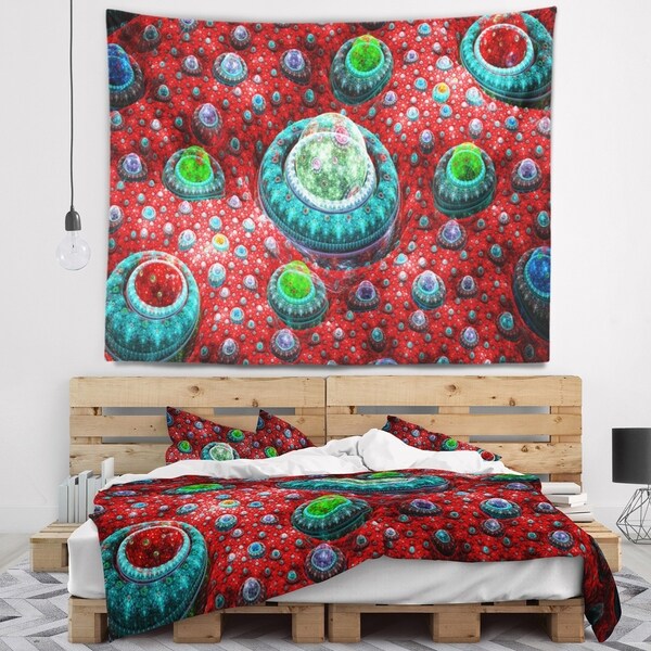 Designart 'Red Fractal Exotic Planet' Abstract Wall Tapestry
