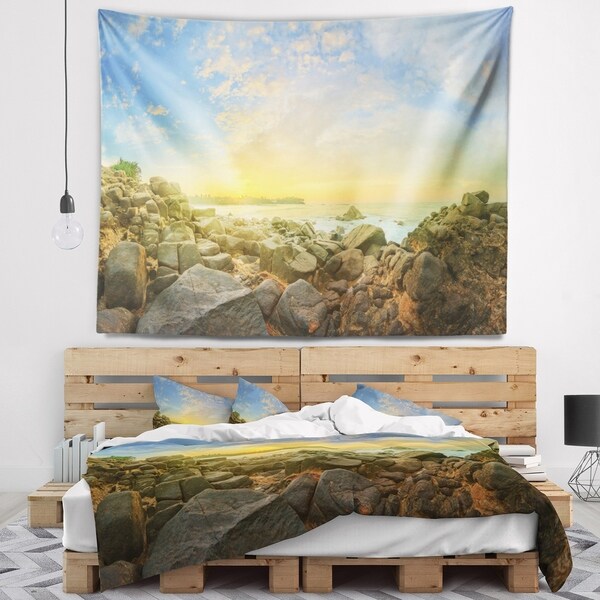 Designart 'Rocky Untouched Romantic Seashore' Seashore Wall Tapestry