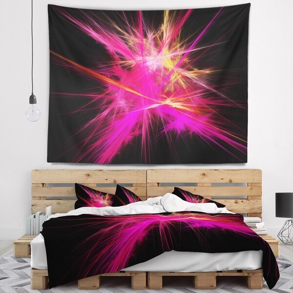 Designart 'Pink Fractal Chaos Multicolored Rays' Abstract Wall Tapestry