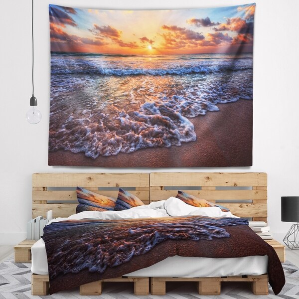 Designart 'Roaring Sea Wavers during Sunset' Seashore Wall Tapestry