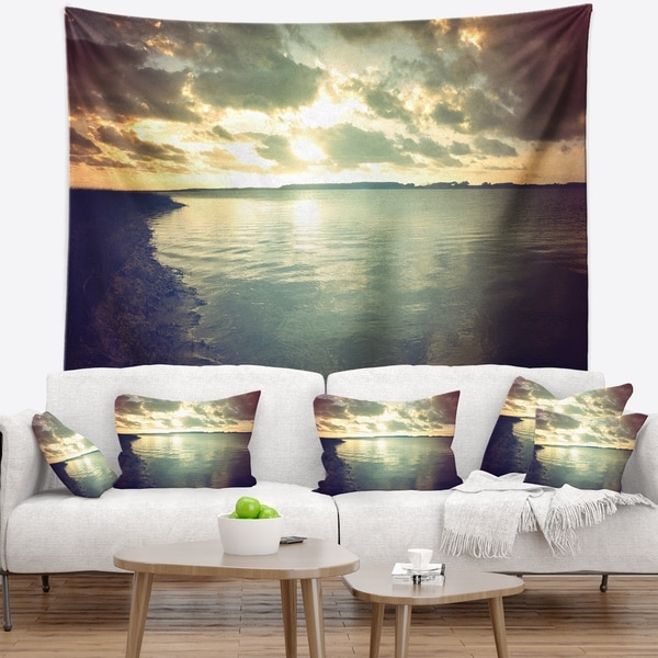 Designart 'Dark Seascape with Cloudy Sky' Seascape Wall Tapestry