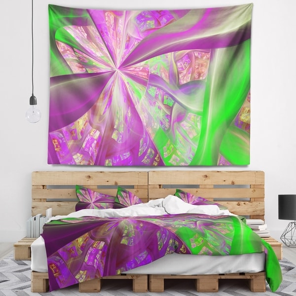 Designart 'Pink Green Fractal Curves' Abstract Wall Tapestry