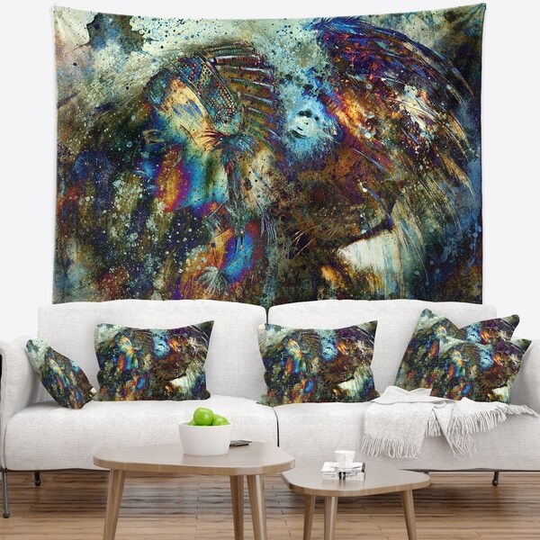 Designart 'Indian Woman Collage with Lion' Woman Wall Tapestry