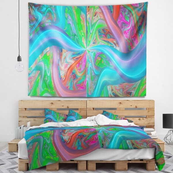 Designart 'Blue Green Fractal Curves' Abstract Wall Tapestry
