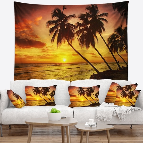 Designart 'Barbados Island Evening Seashore' Modern Seascape Wall Tapestry