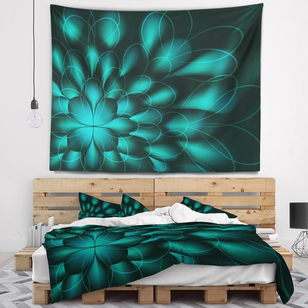 Designart 'Green Fractal Flower on Black' Abstract Wall Tapestry