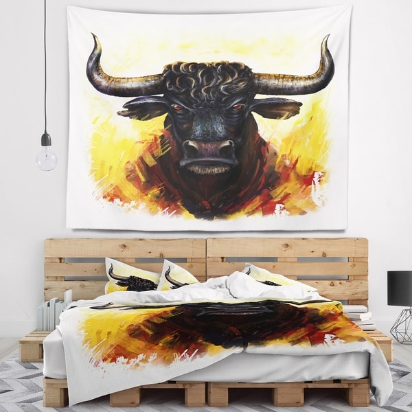 Designart 'Fierce Bull Illustration' Animal Wall Tapestry