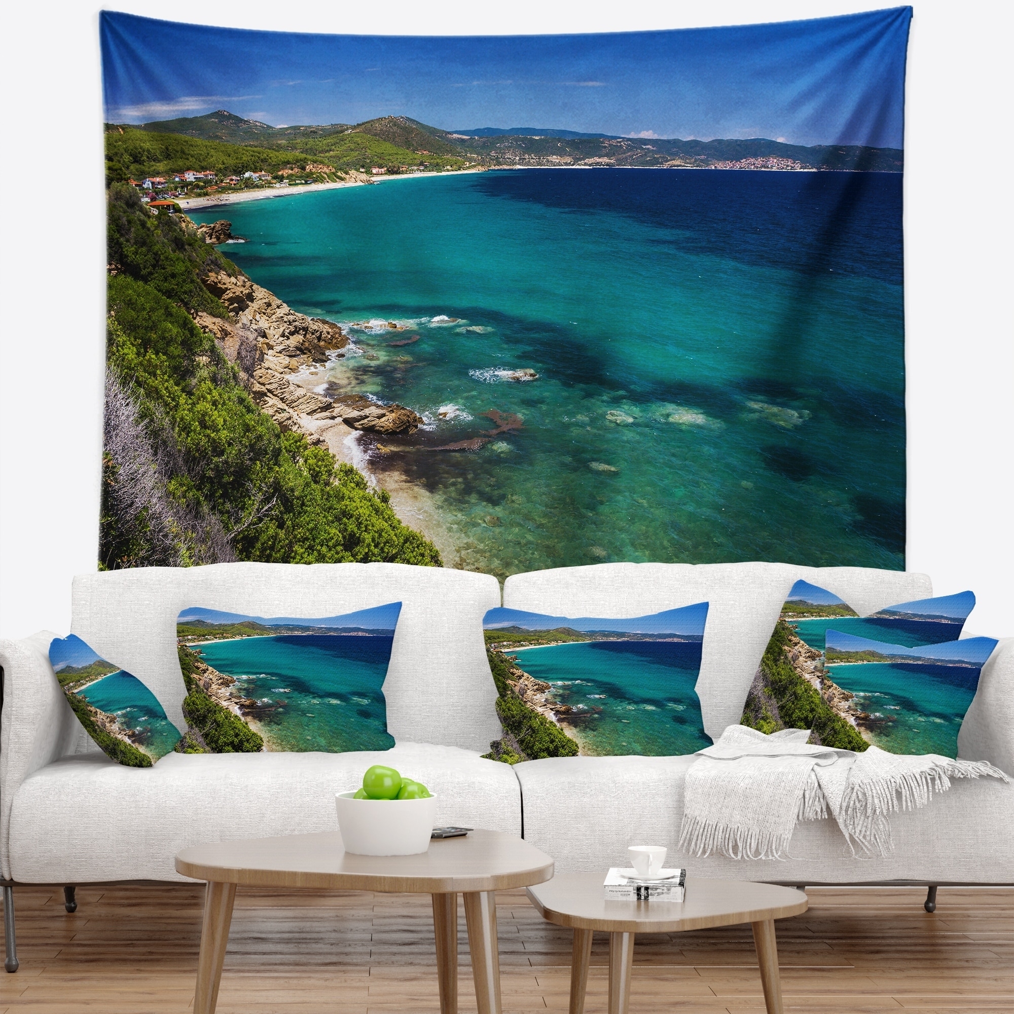 Designart Beautiful Greek Beach Of Sea Seashore Wall Tapestry Overstock 20920886