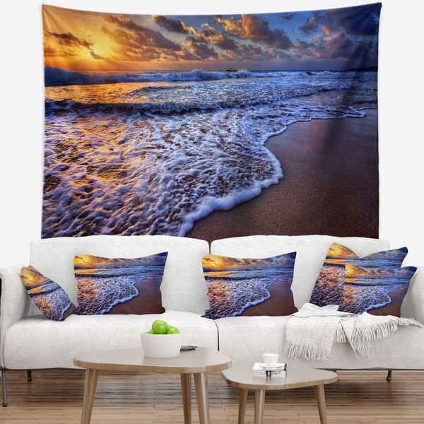 Designart 'Sunset over Blue Sea Waves' Seashore Wall Tapestry