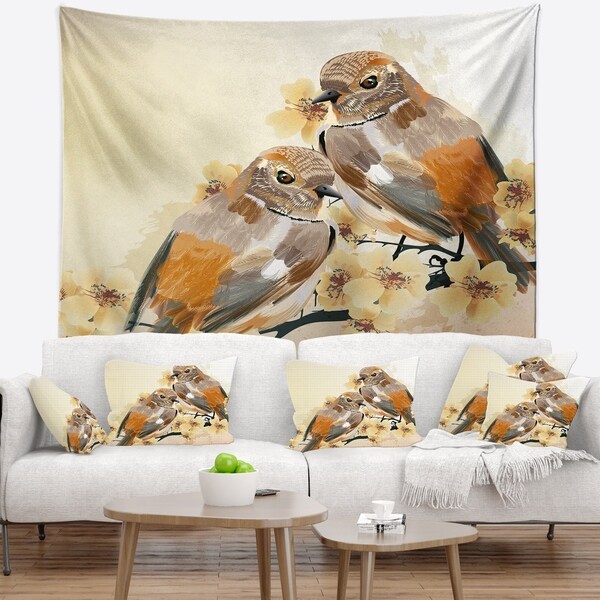 Designart 'Bird Couple on a Branch' Animal Wall Tapestry