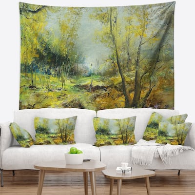 Designart 'Green Yellow Deep Forest' Landscape Wall Tapestry