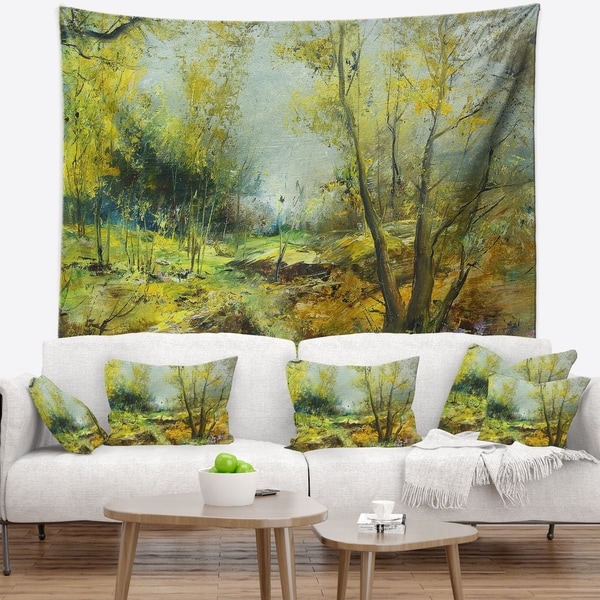 Designart 'Green Yellow Deep Forest' Landscape Wall Tapestry